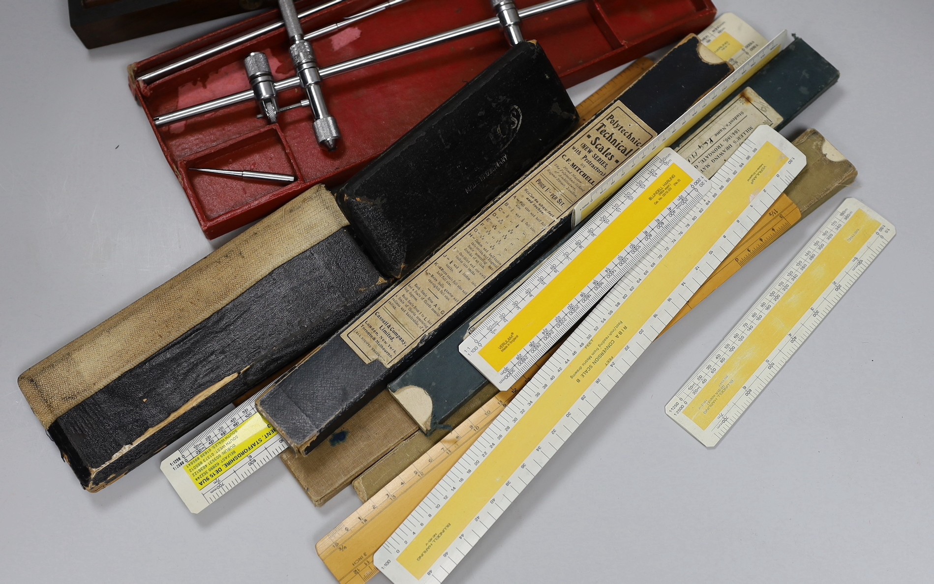Draughtsman's sets of tools and a map of Sussex